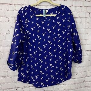 Women’s Royal Blue Bird-Print Blouse